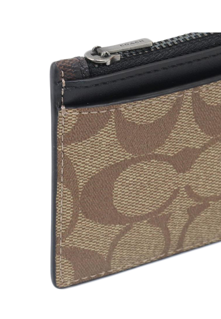 Coach Zip Card Case In Blocked Signature Canvas - Brown