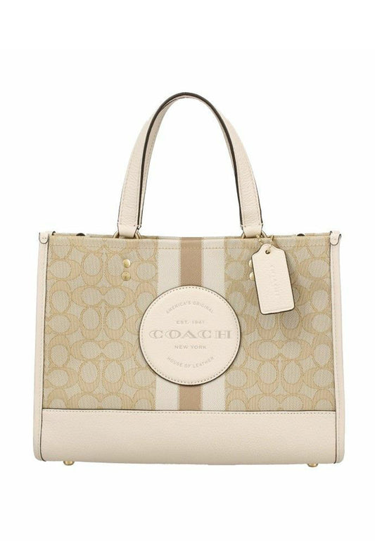 Coach Dempsey Carryall In Signature Jacquard With Stripe And Coach Patch - Light Brown/White