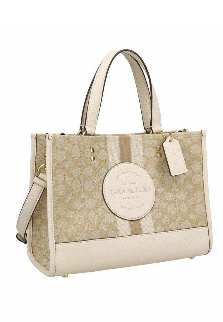 Coach Dempsey Carryall In Signature Jacquard With Stripe And Coach Patch - Light Brown/White