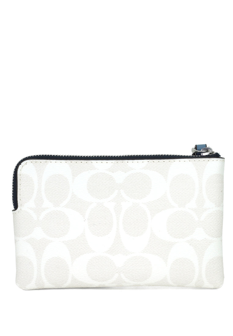 Coach Corner Zip Wristlet In Signature Canvas With Varsity Motif - White/Multi