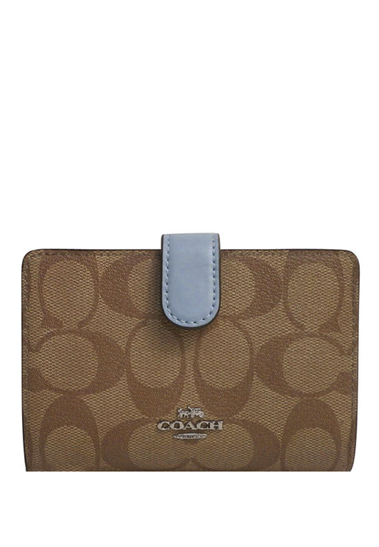 Coach Medium Corner Zip Wallet In Signature Canvas - Brown/Blue