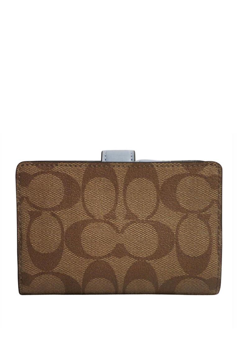 Coach Medium Corner Zip Wallet In Signature Canvas - Brown/Blue