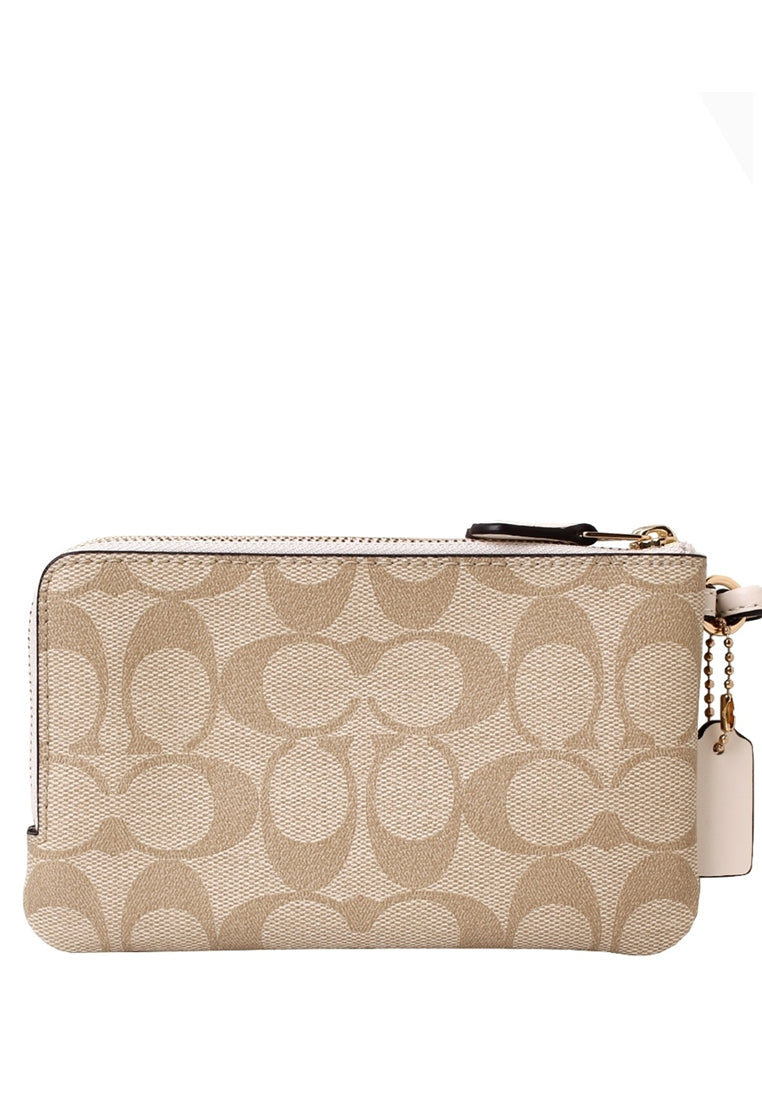 Coach Double Corner Zip Wristlet In Signature Canvas - Light Brown