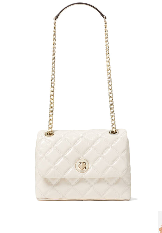 Kate Spade Natalia Small Quilted Crinkle Patent in Parchment - White