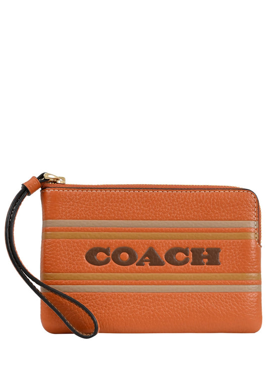 Coach Corner Zip Wristlet With Coach Stripe - Orange