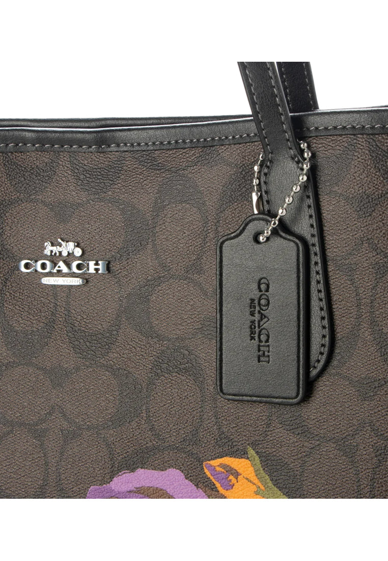 Coach City Tote In Signature Canvas With Rose Print - Dark Brown/Multi