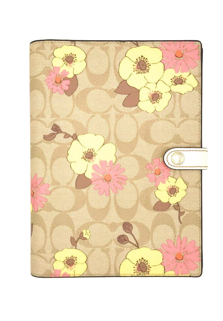 Coach Notebook In Signature Canvas With Floral Cluster Print - Light Brown/Multi