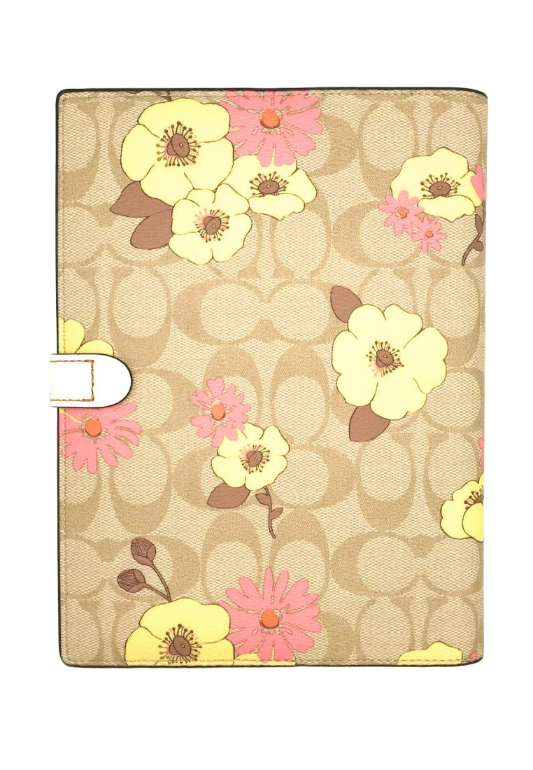 Coach Notebook In Signature Canvas With Floral Cluster Print - Light Brown/Multi