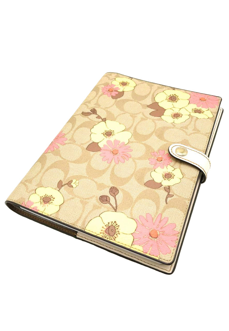 Coach Notebook In Signature Canvas With Floral Cluster Print - Light Brown/Multi