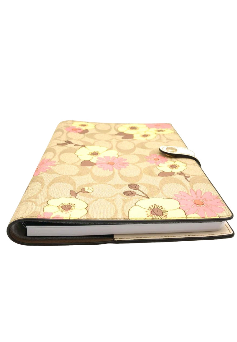 Coach Notebook In Signature Canvas With Floral Cluster Print - Light Brown/Multi