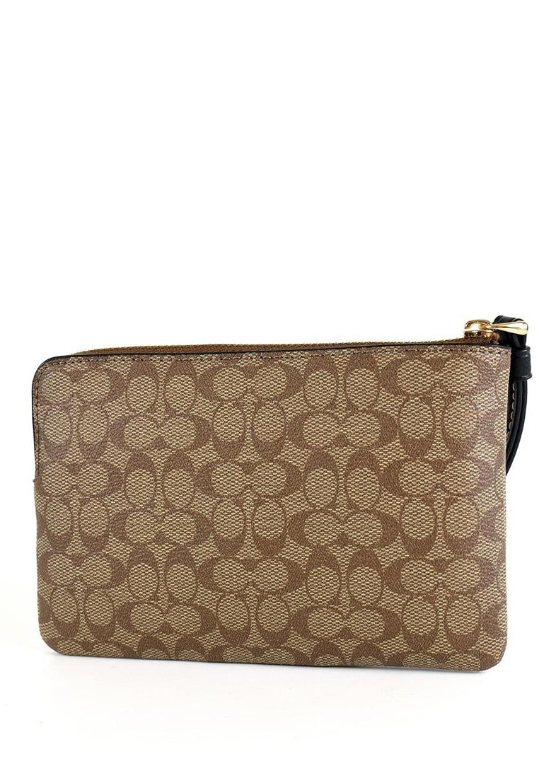 Coach Corner Zip Wristlet In Signature Canvas - Brown/Black