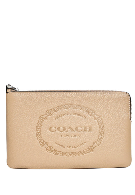 Coach Large Corner Zip Wristlet With Coach Heritage - Beige