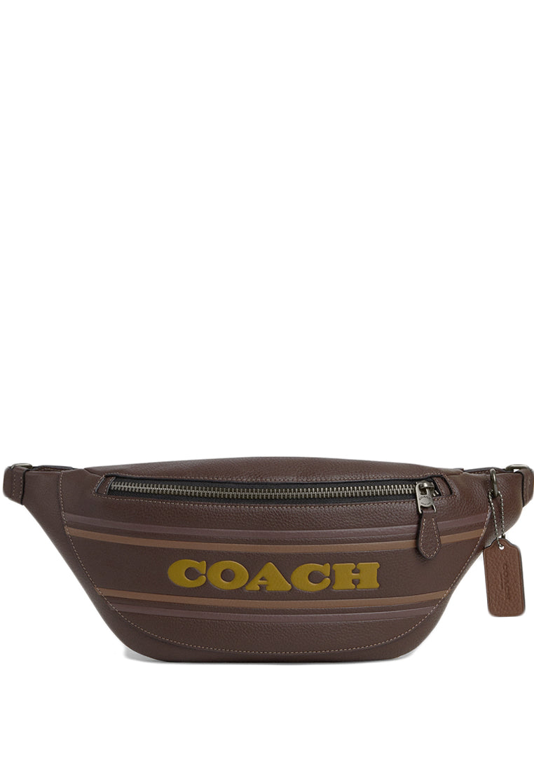 Coach Mens Warren Belt Bag With Coach Stripe - Mahogany