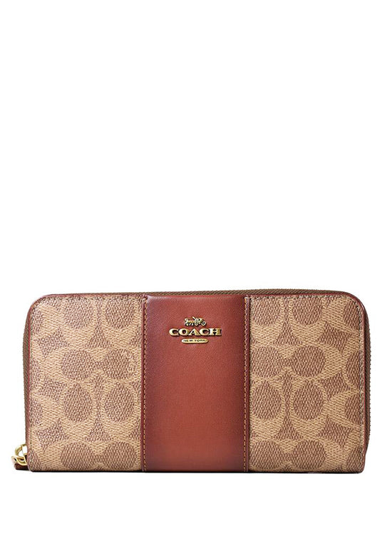 Coach Accordion Zip Wallet In Colorblock Signature Canvas - Brown