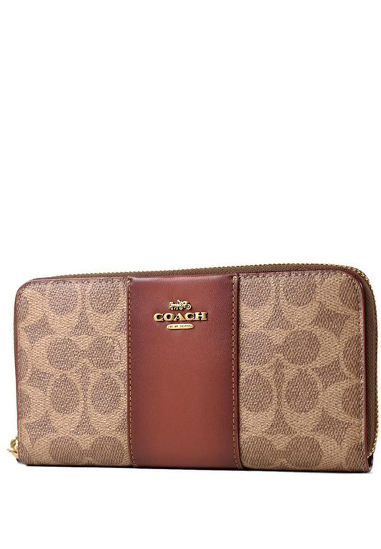 Coach Accordion Zip Wallet In Colorblock Signature Canvas - Brown