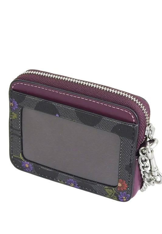 Coach Zip Card Case In Signature Canvas With Country Floral Print - Black/Multi