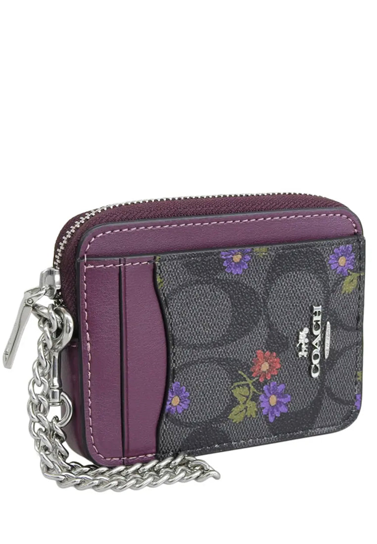 Coach Zip Card Case In Signature Canvas With Country Floral Print - Black/Multi