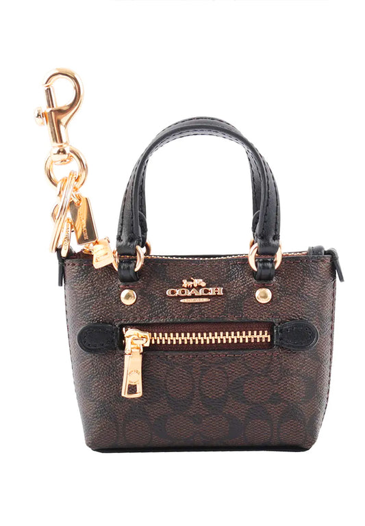 Coach Mini Gallery Tote Bag Charm In Signature Canvas - Dark Brown