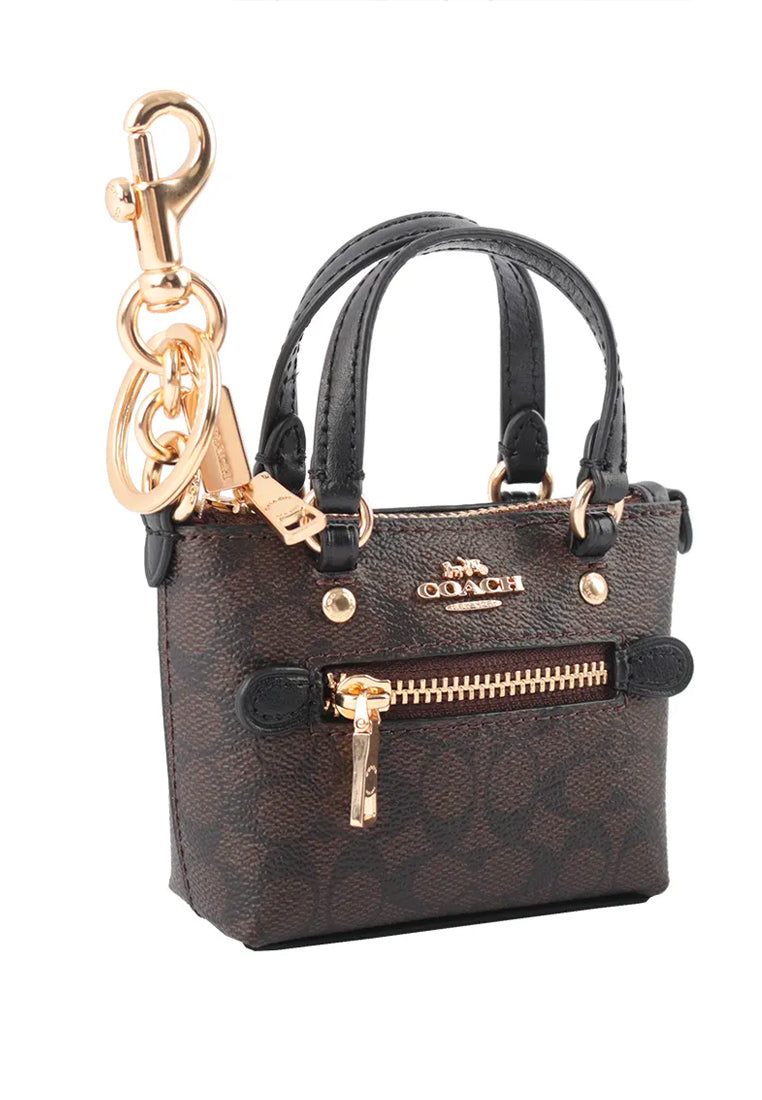 Coach Mini Gallery Tote Bag Charm In Signature Canvas - Dark Brown