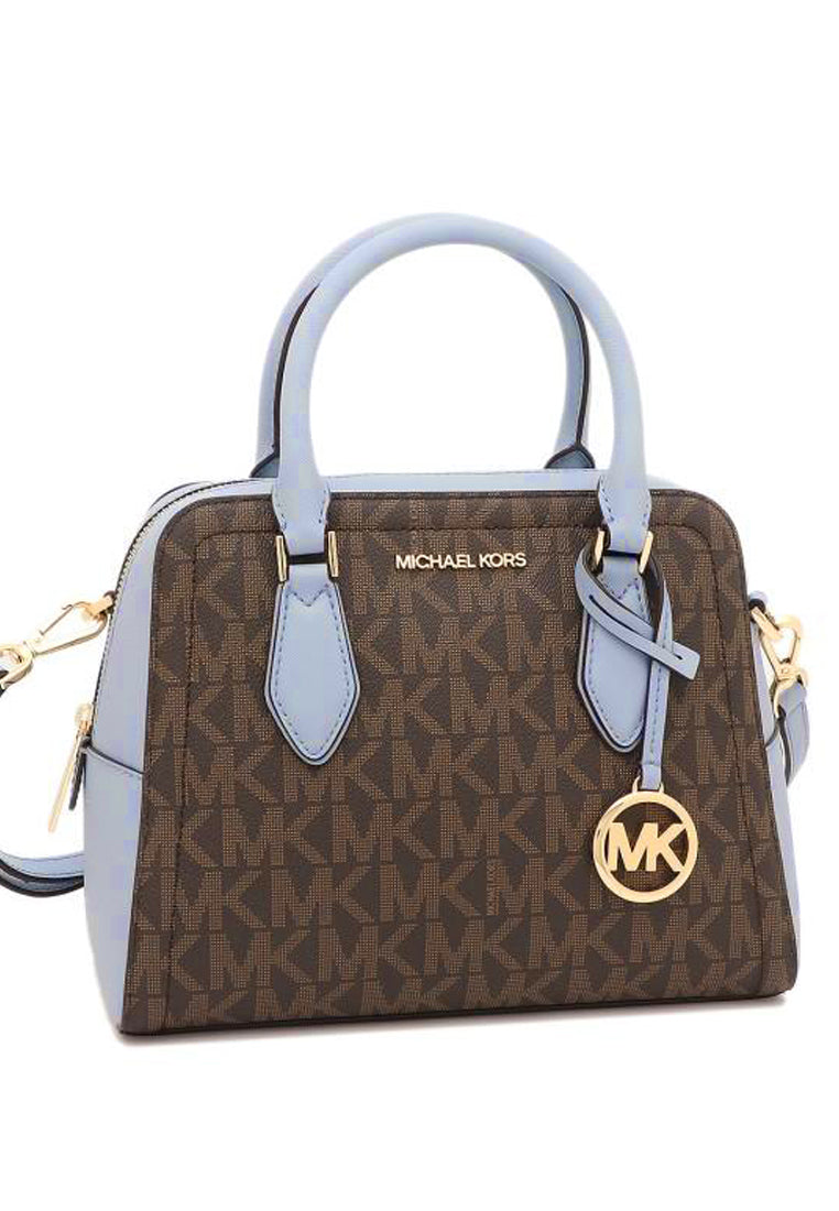 Michael Kors Ayden Medium Logo and Faux Leather Satchel - Brown