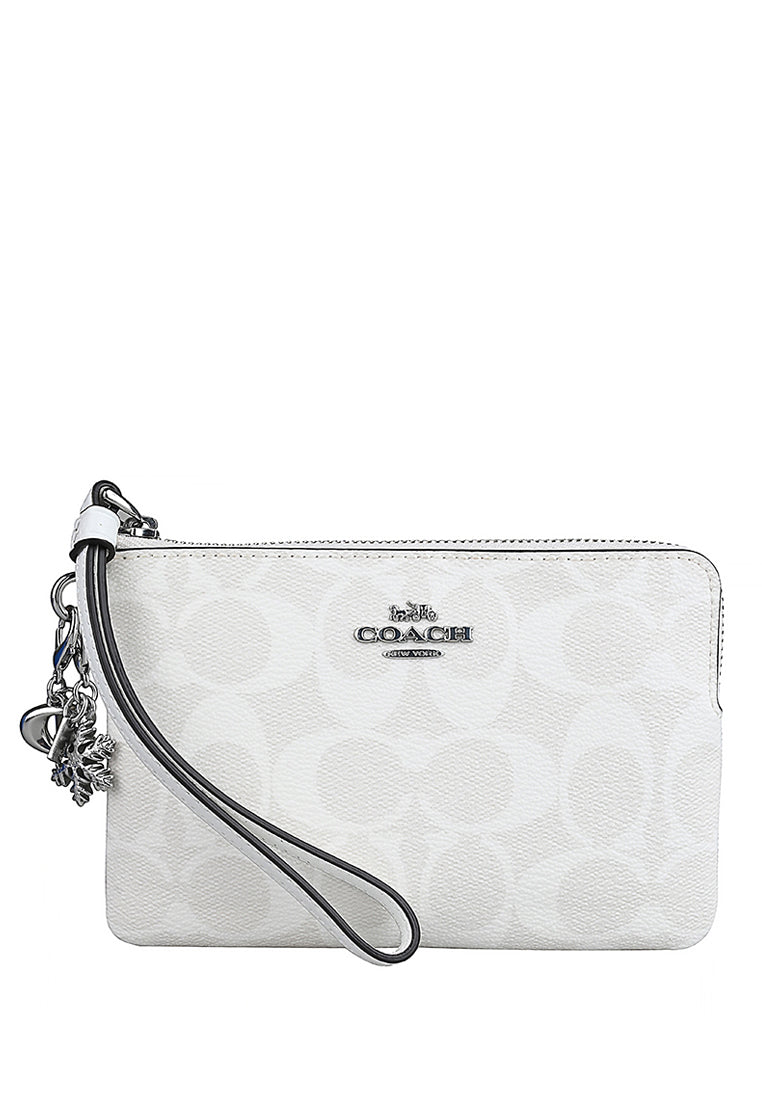 Coach Boxed Corner Zip Wristlet In Signature Canvas - White