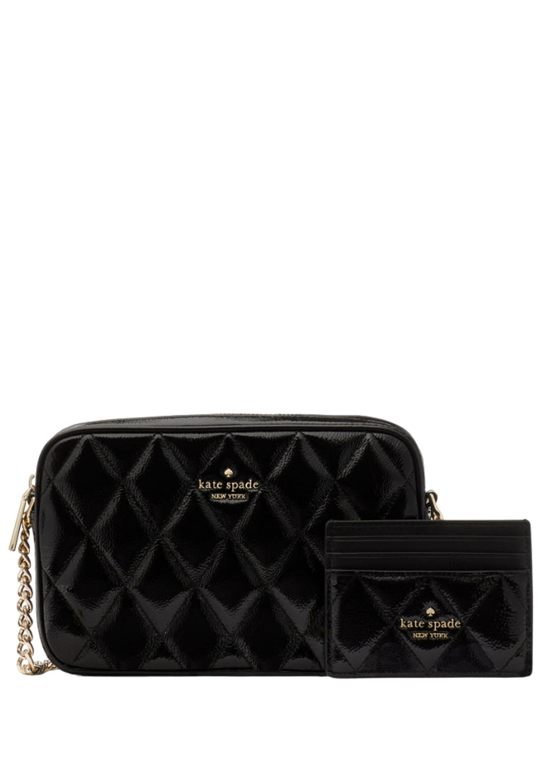 Kate Spade Glimmer Quilted Patent Leather Boxed Crossbody Set - Black