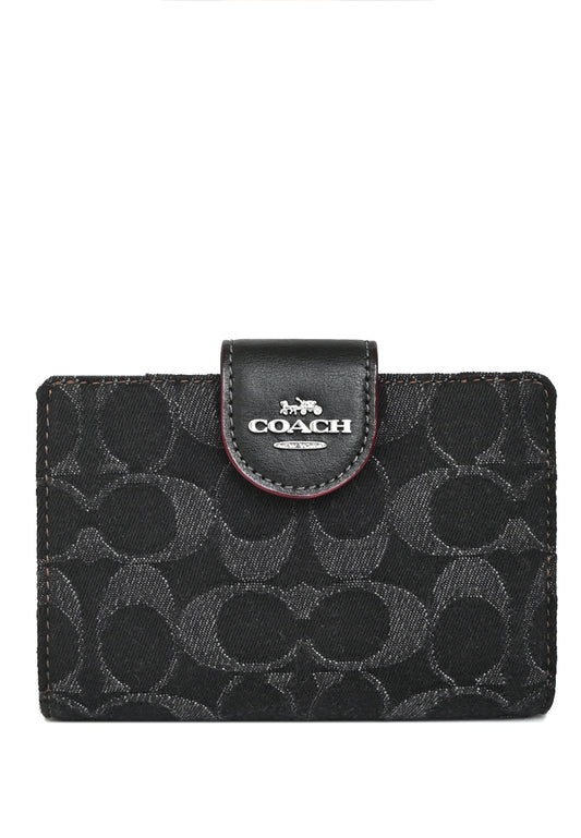 Coach Medium Corner Zip Wallet In Signature Denim - Denim/Black