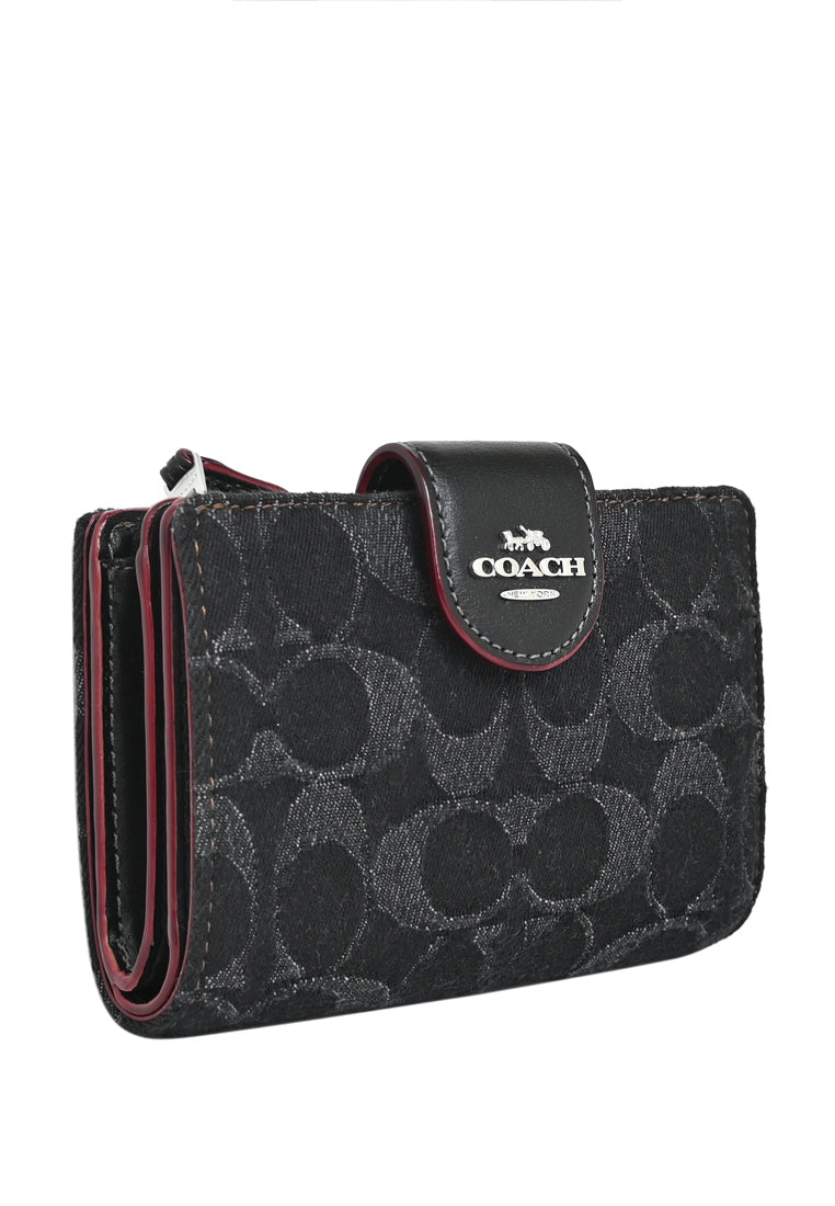 Coach Medium Corner Zip Wallet In Signature Denim - Denim/Black