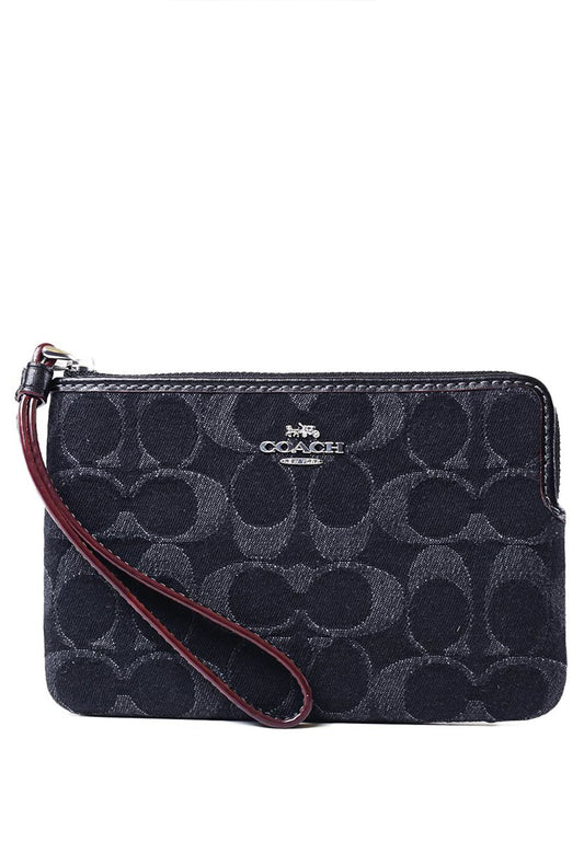 Coach Corner Zip Wristlet In Signature Denim - Denim/Black