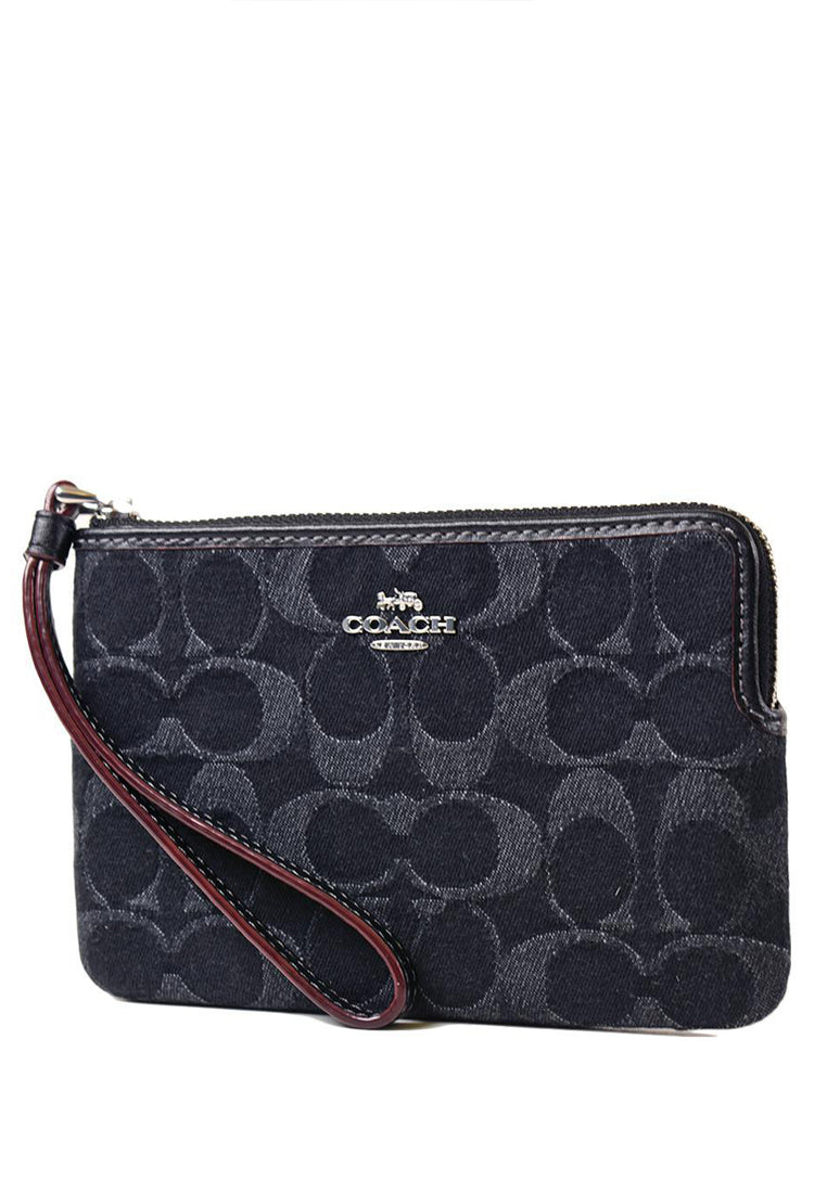 Coach Corner Zip Wristlet In Signature Denim - Denim/Black