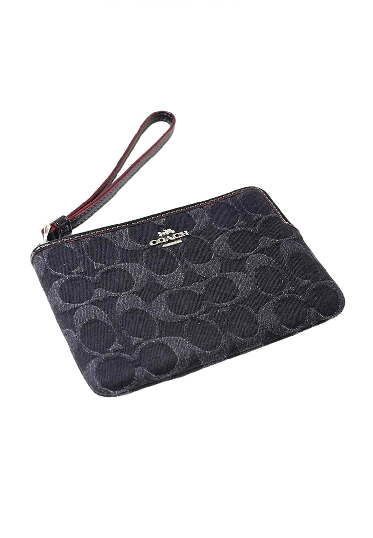 Coach Corner Zip Wristlet In Signature Denim - Denim/Black