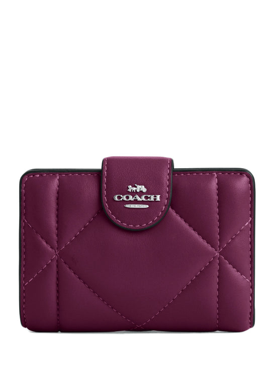 Coach Medium Corner Zip Wallet With Puffy Diamond Quilting - Deep Berry