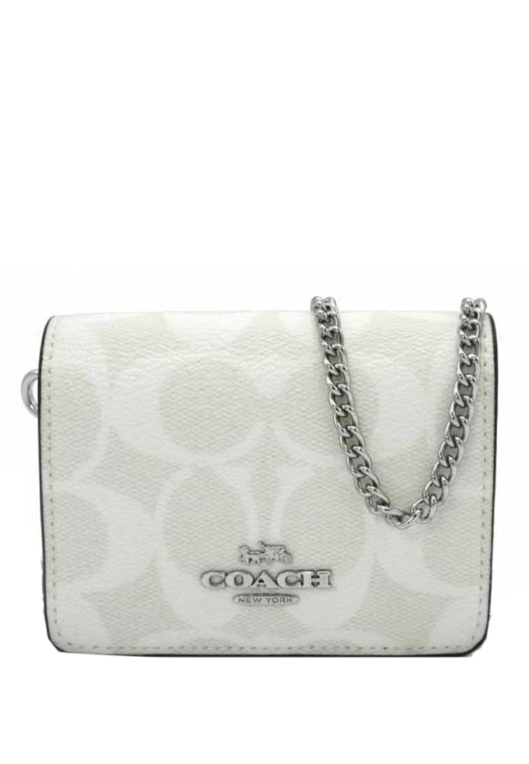 Coach Boxed Mini Wallet On A Chain In Signature Canvas - Glacier White