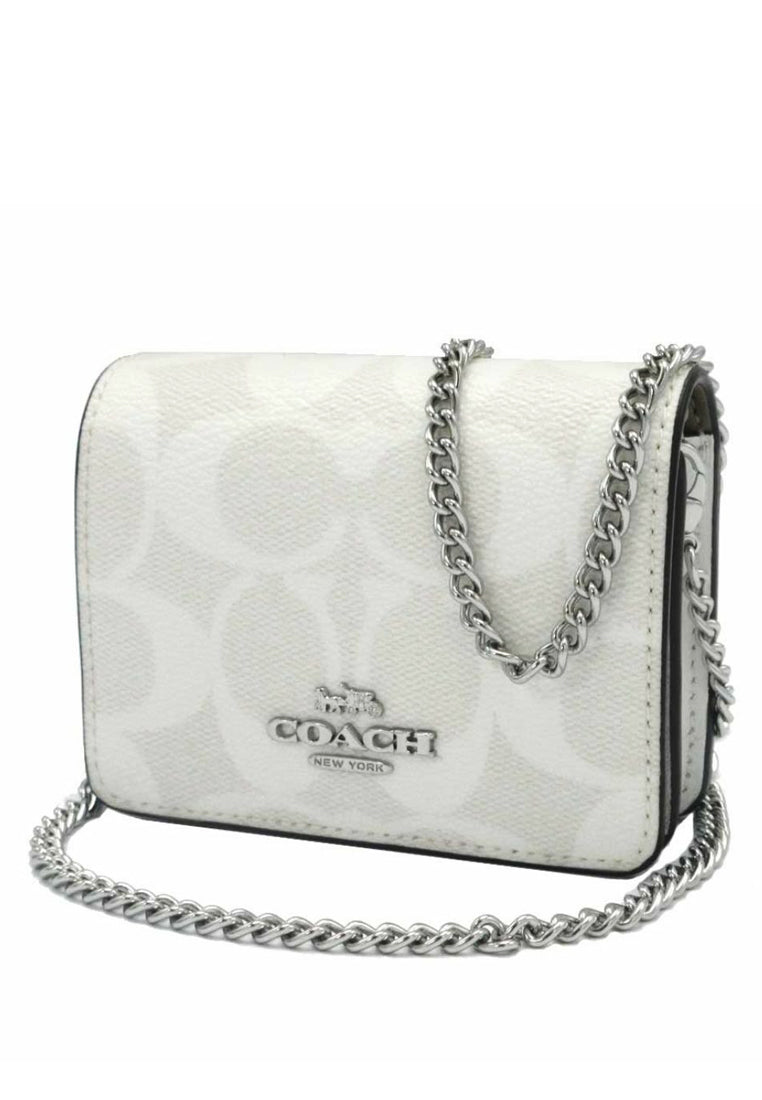 Coach Boxed Mini Wallet On A Chain In Signature Canvas - Glacier White