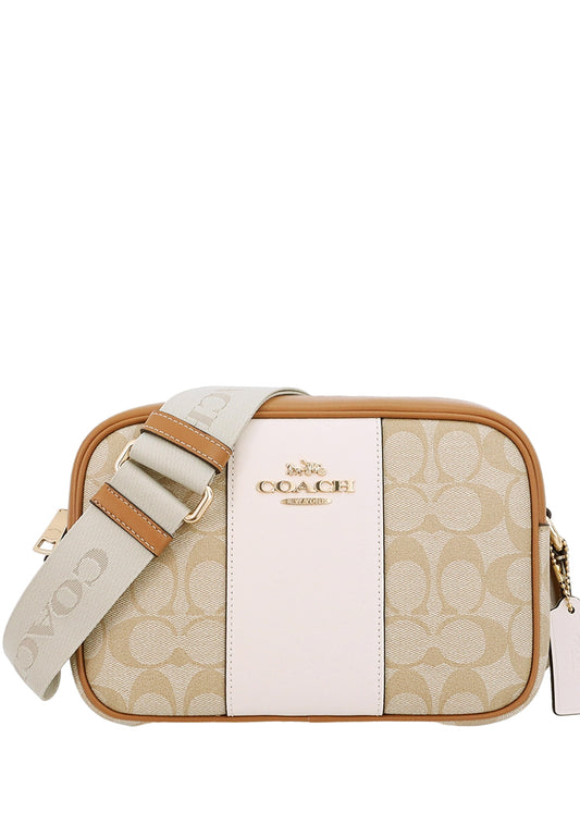 Coach Jamie Camera Bag In Signature Canvas With Stripe - Light Brown/White