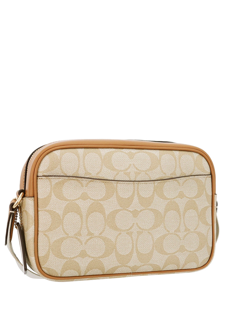 Coach Jamie Camera Bag In Signature Canvas With Stripe - Light Brown/White