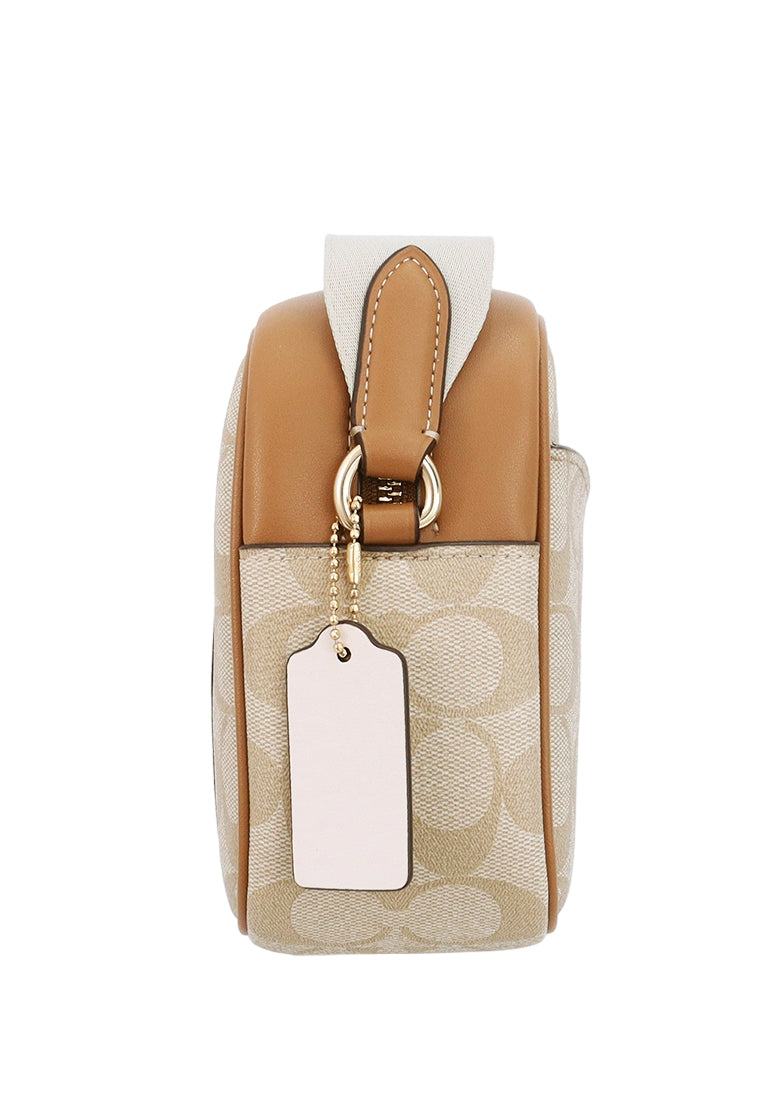 Coach Jamie Camera Bag In Signature Canvas With Stripe - Light Brown/White