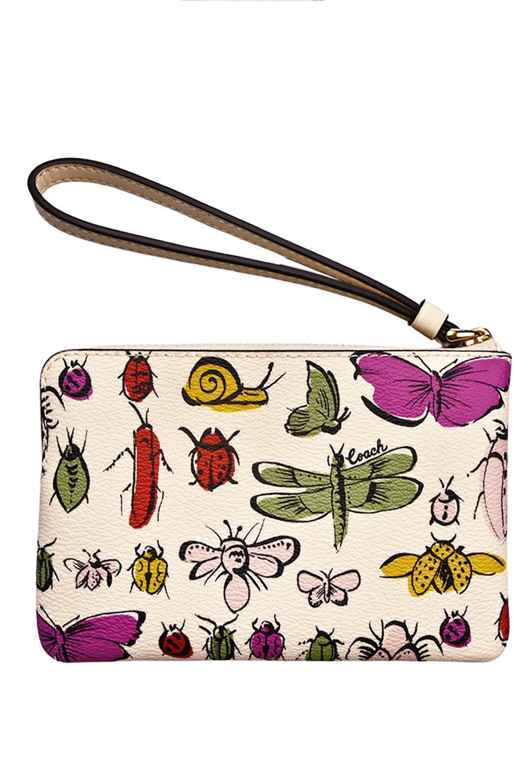 Coach Corner Zip Wristlet With Creature Print - White