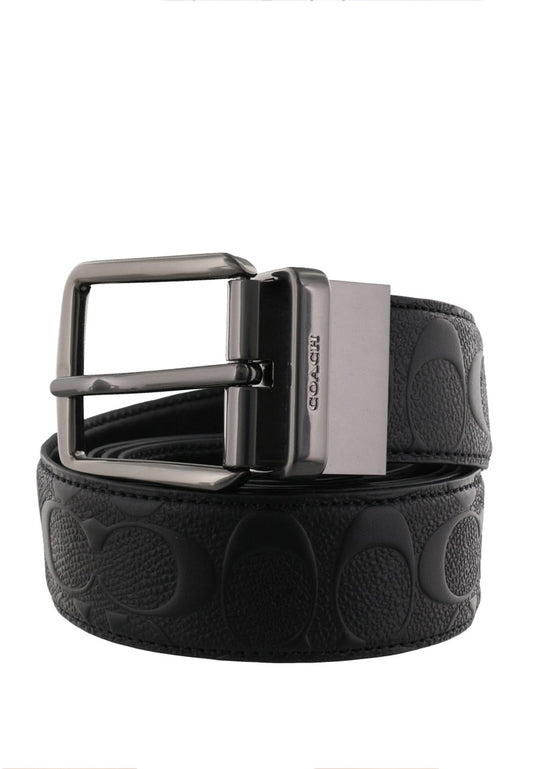 Coach Mens Harness Buckle Cut To Size Reversible Belt 38MM - Black