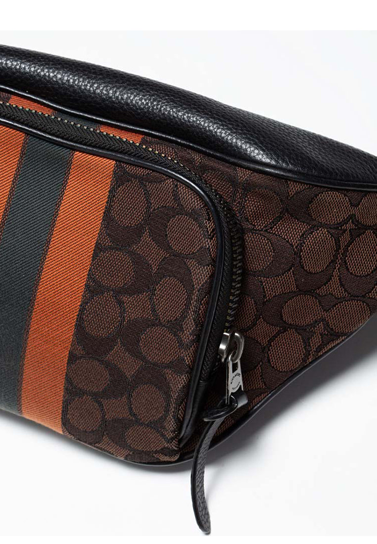 Coach Mens Thompson Belt Bag In Signature Jacquard With Varsity Stripe - Mahogany