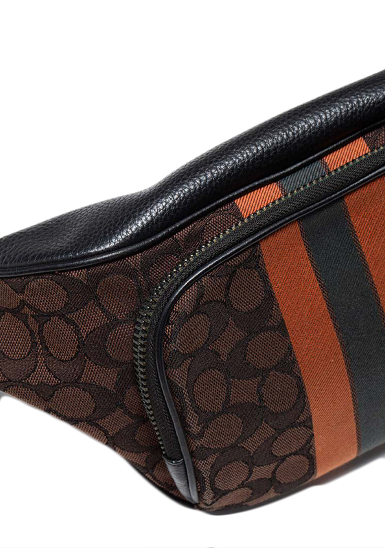 Coach Mens Thompson Belt Bag In Signature Jacquard With Varsity Stripe - Mahogany