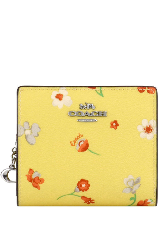 Coach Snap Wallet With Mystical Floral Print - Yellow