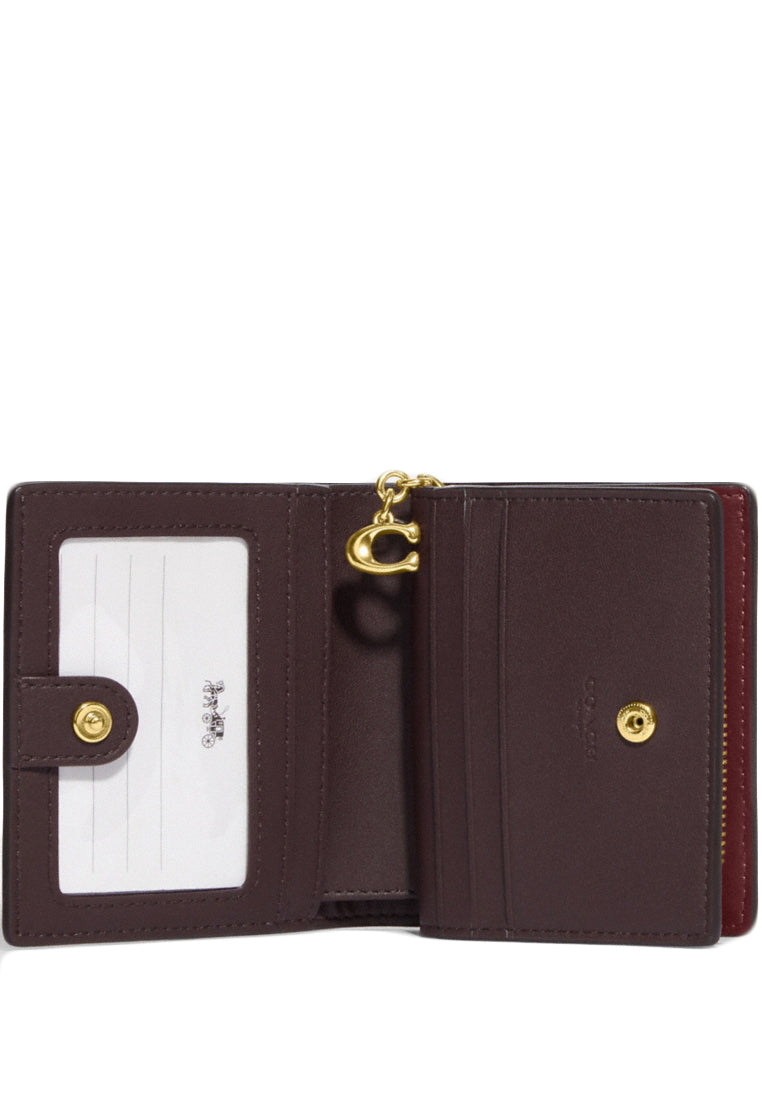 Coach Snap Wallet With Holiday Bells Print - Black Cherry