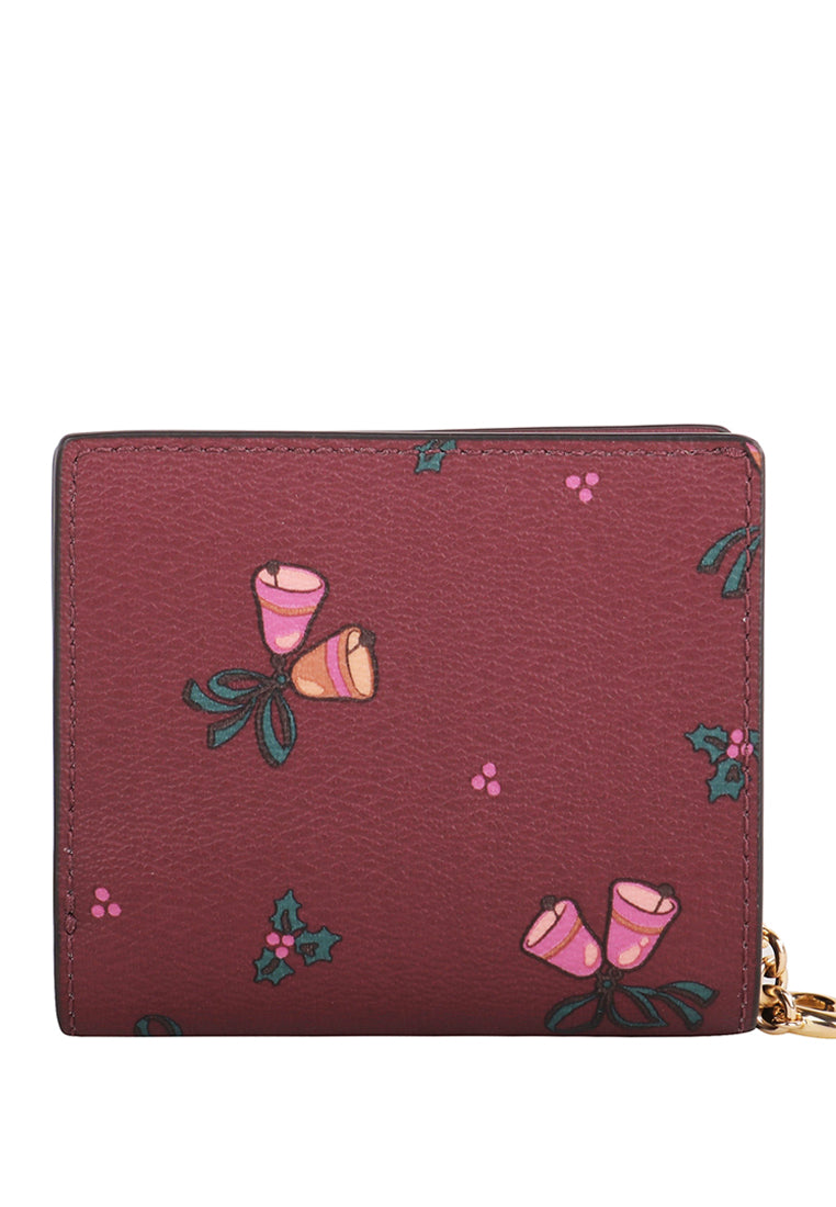 Coach Snap Wallet With Holiday Bells Print - Black Cherry