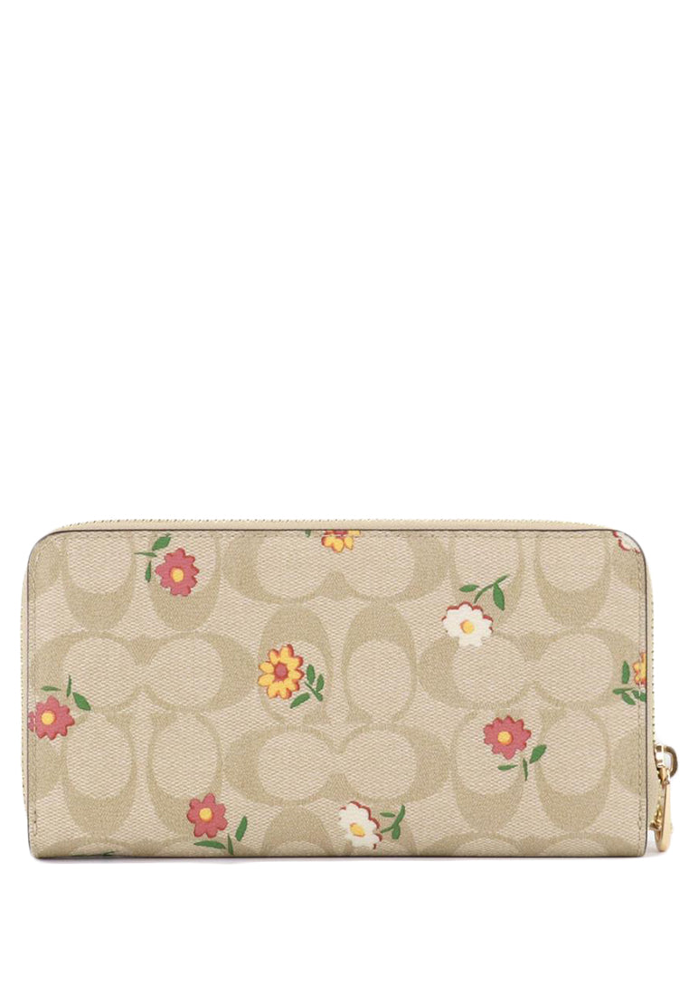 Coach Long Zip Around Wallet In Signature Canvas With Nostalgic Ditsy Print - Light Brown/Multi