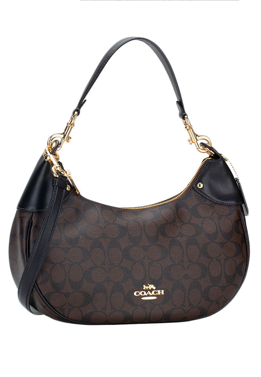 Coach Mara Hobo In Signature Canvas - Dark Brown