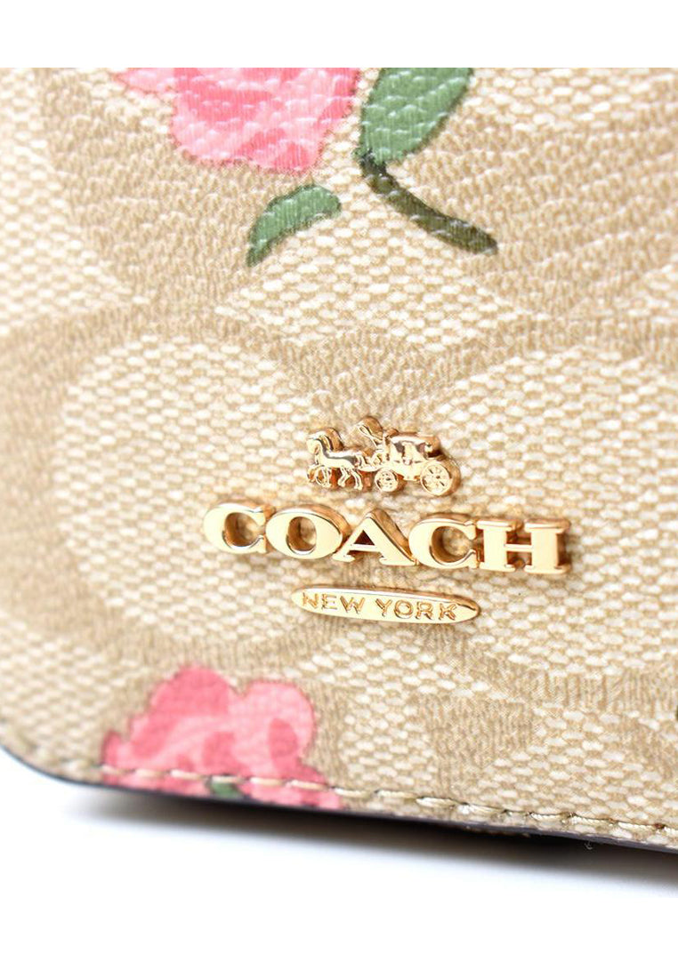 Coach Zip Card Case In Signature Canvas With Floral Print - Light Brown