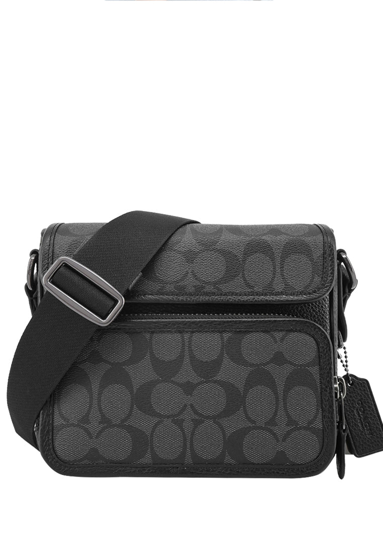 Coach Mens Sullivan Flap Crossbody In Signature Canvas - Black