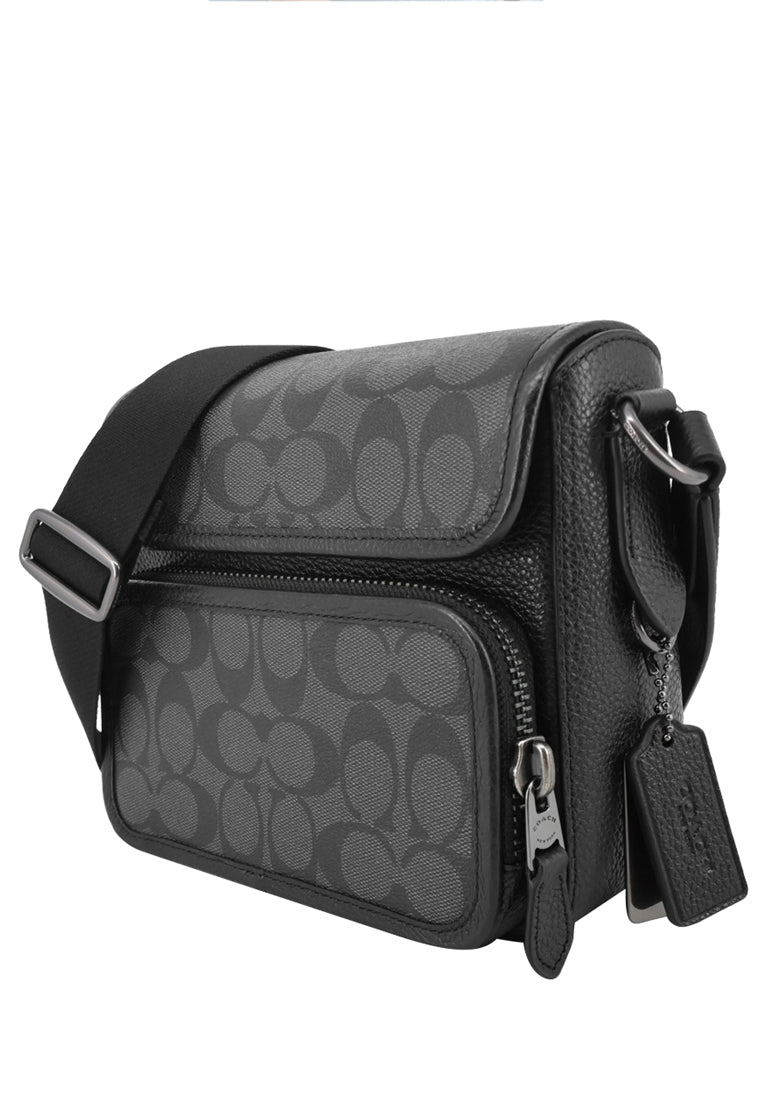 Coach Mens Sullivan Flap Crossbody In Signature Canvas - Black