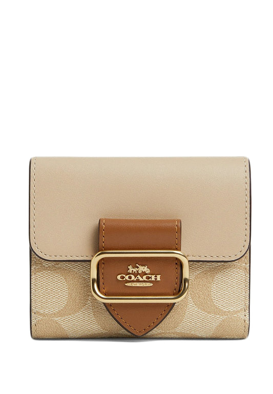 Coach Small Morgan Wallet In Blocked Signature Canvas - Light Brown